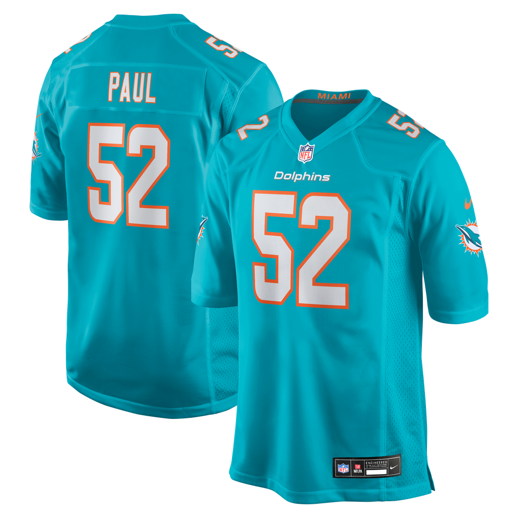 Men's Miami Dolphins Patrick Paul Aqua Game Jersey