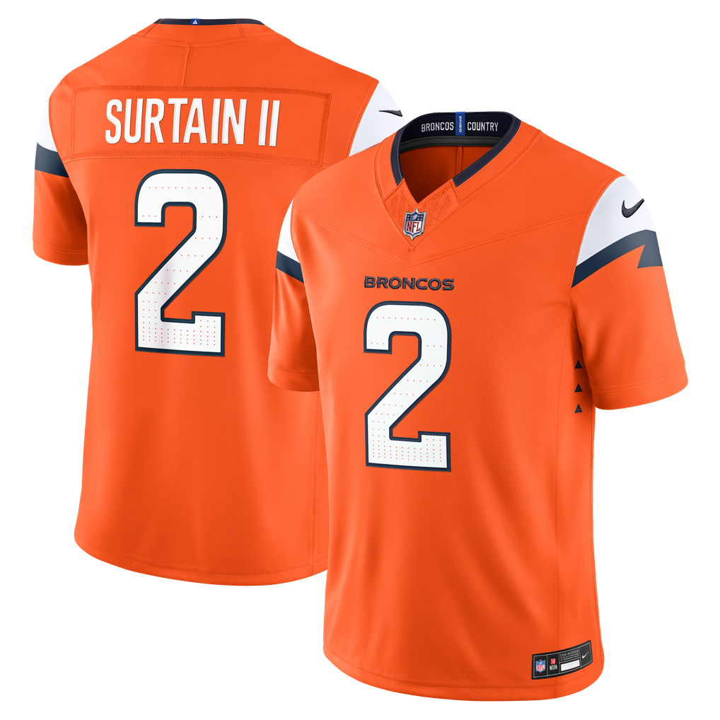 Men's Denver Broncos Patrick Surtain II Orange Team Vapor F.U.S.E. Stitched Limited Jersey