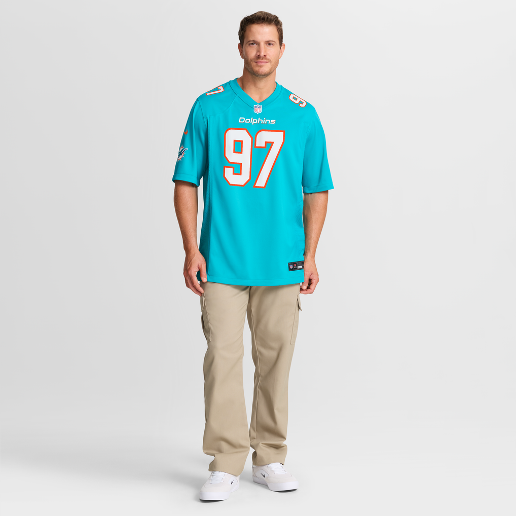 Men's Miami Dolphins Rashard Lawrence Aqua Team Game Jersey