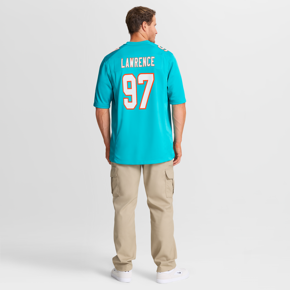 Men's Miami Dolphins Rashard Lawrence Aqua Team Game Jersey