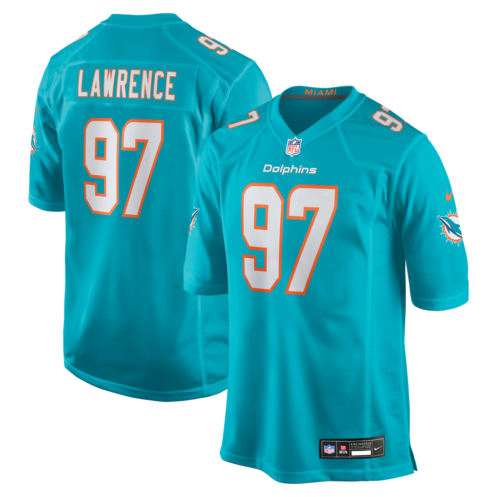 Men's Miami Dolphins Rashard Lawrence Aqua Team Game Jersey