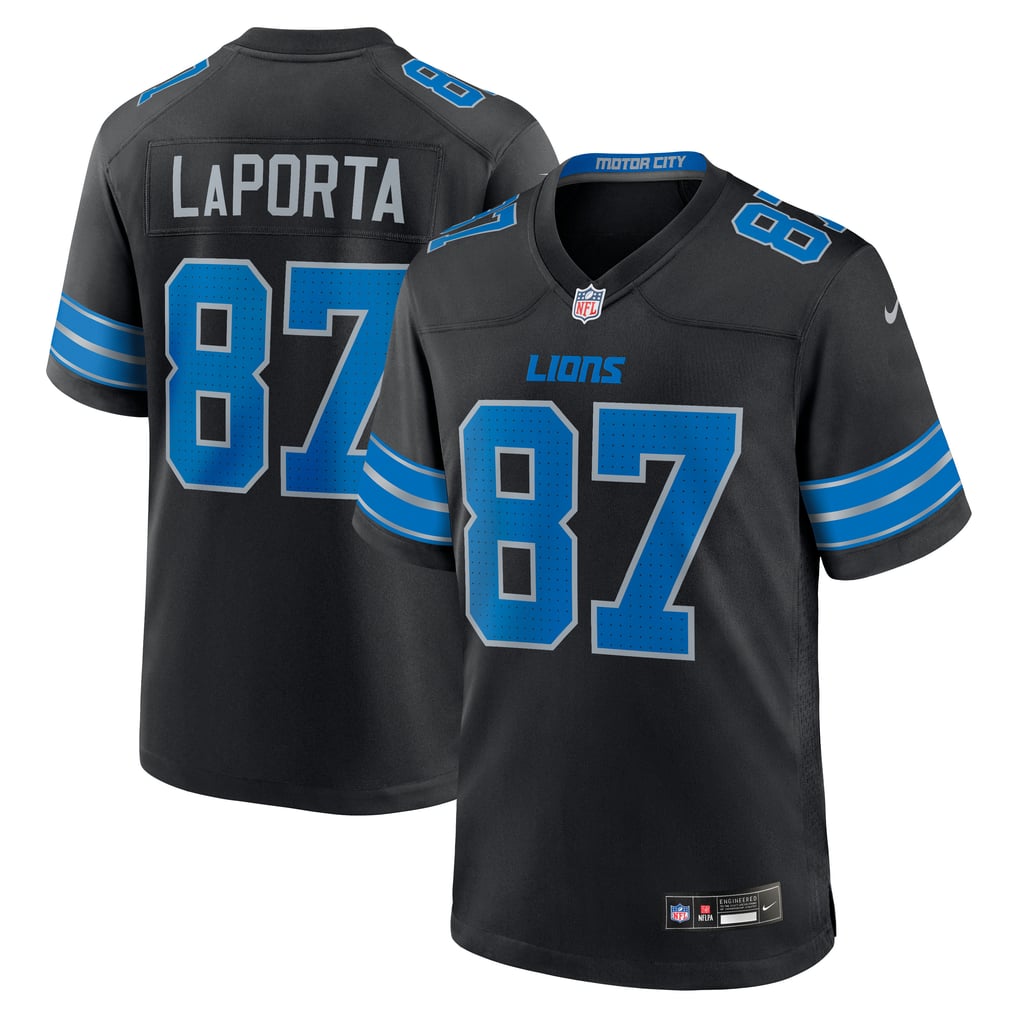 Men's Detroit Lions Sam LaPorta Black 2nd Alternate Game Jersey