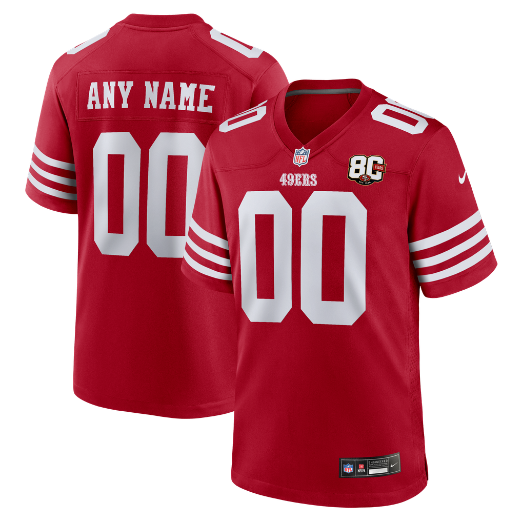 Men's San Francisco 49ers Scarlet 80th Anniversary Custom Game Jersey