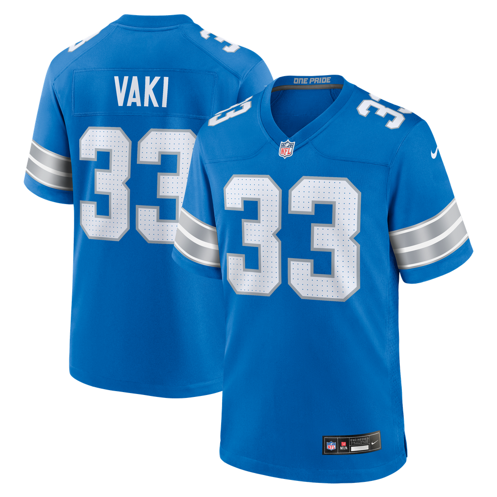 Men's Detroit Lions Sione Vaki Blue Team Game Jersey