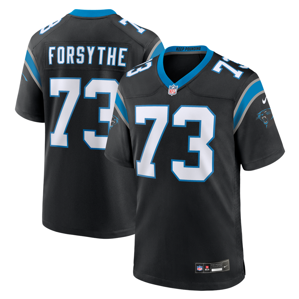 Men's Carolina Panthers Stone Forsythe Black Team Game Jersey