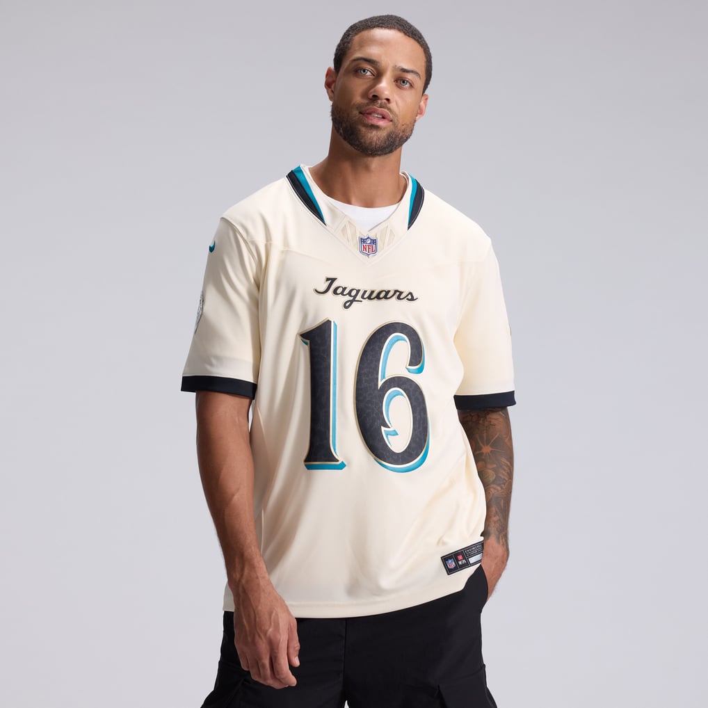 Men's Jacksonville Jaguars Trevor Lawrence Natural 2026 Rivalries Collection Stitched Limited Jersey