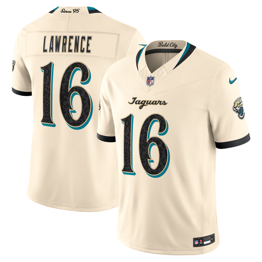 Men's Jacksonville Jaguars Trevor Lawrence Natural 2026 Rivalries Collection Stitched Limited Jersey