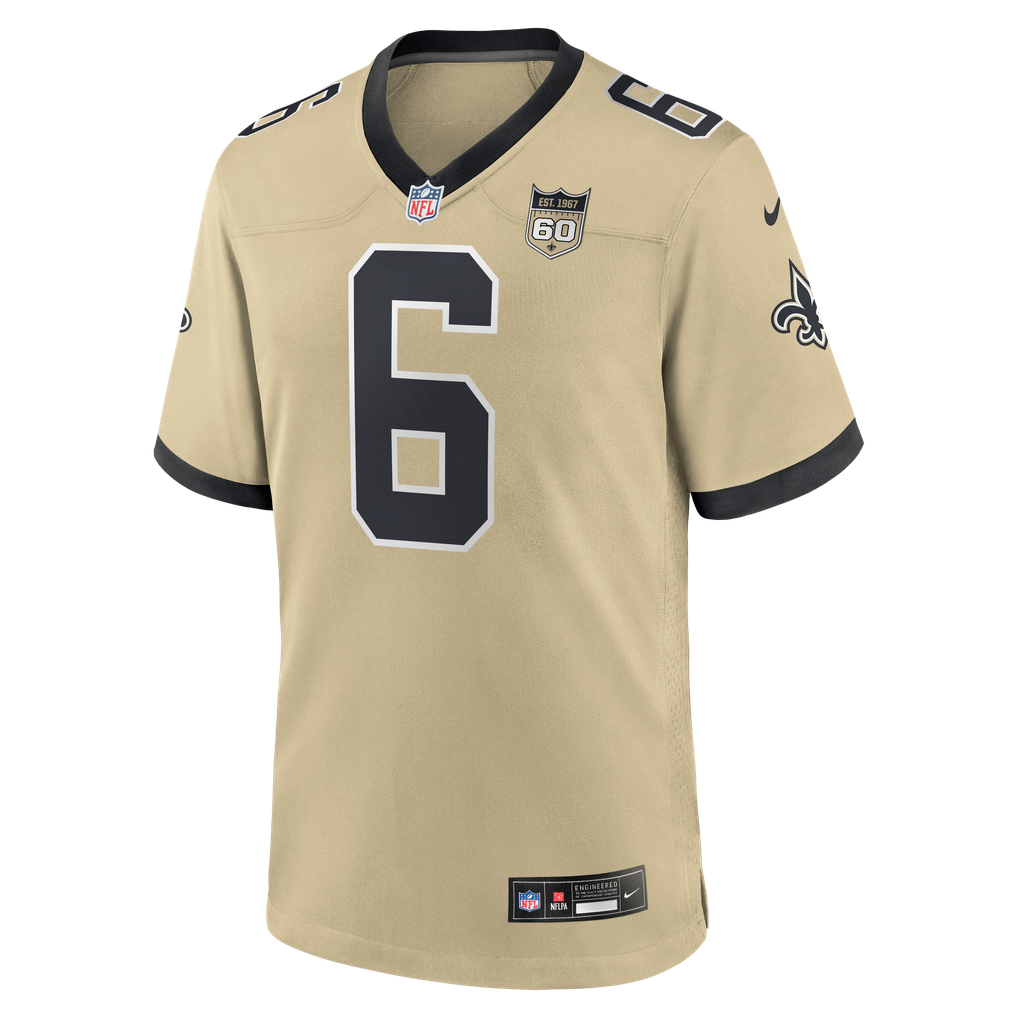 Men's New Orleans Saints Tyler Shough Gold Alternate 60th Season Game Jersey