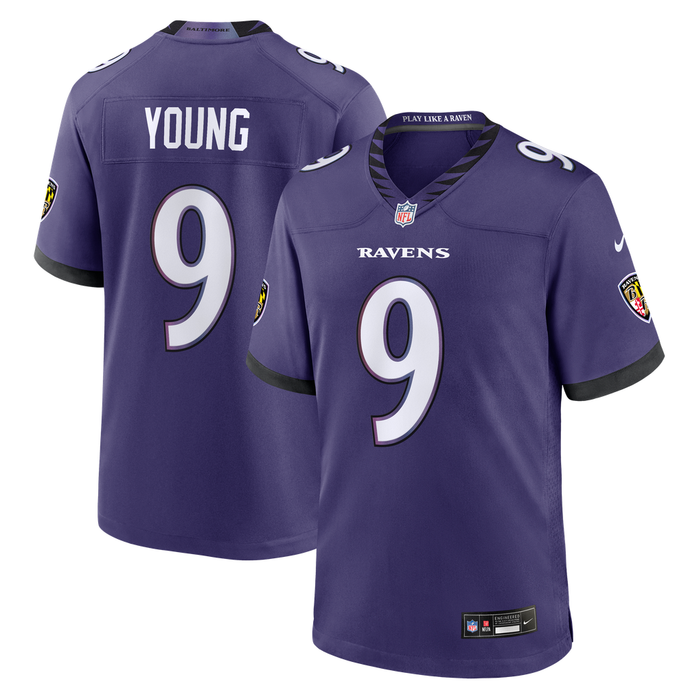 Men's Baltimore Ravens Zion Young Purple Team Game Jersey