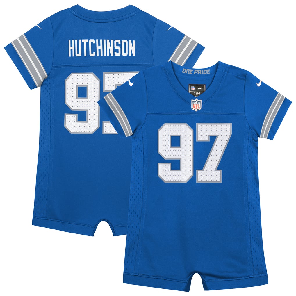 Newborn Detroit Lions Aidan Hutchinson Blue Romper Game Jersey