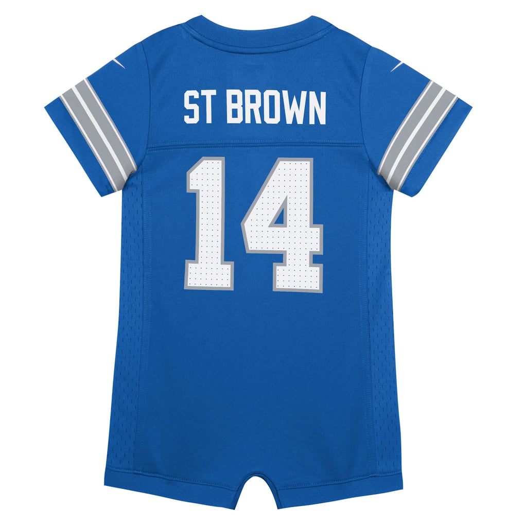 Newborn Detroit Lions Amon-Ra St. Brown Blue Romper Game Jersey