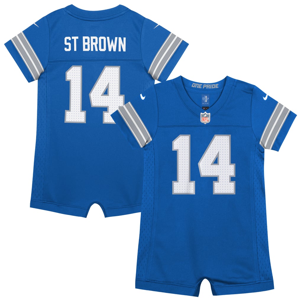 Newborn Detroit Lions Amon-Ra St. Brown Blue Romper Game Jersey