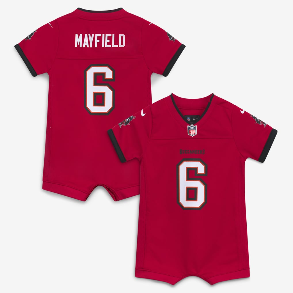Newborn Tampa Bay Buccaneers Baker Mayfield Red Romper Game Jersey