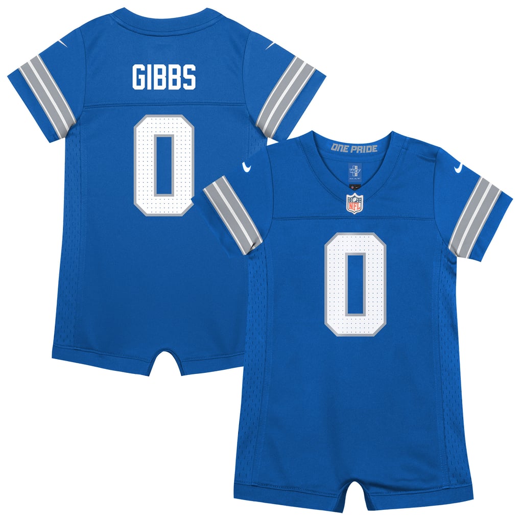 Newborn Detroit Lions Jahmyr Gibbs Blue Romper Game Jersey
