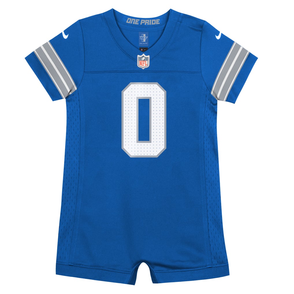 Newborn Detroit Lions Jahmyr Gibbs Blue Romper Game Jersey