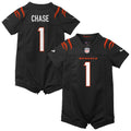 Newborn Cincinnati Bengals Ja'Marr Chase Black Romper Game Jersey