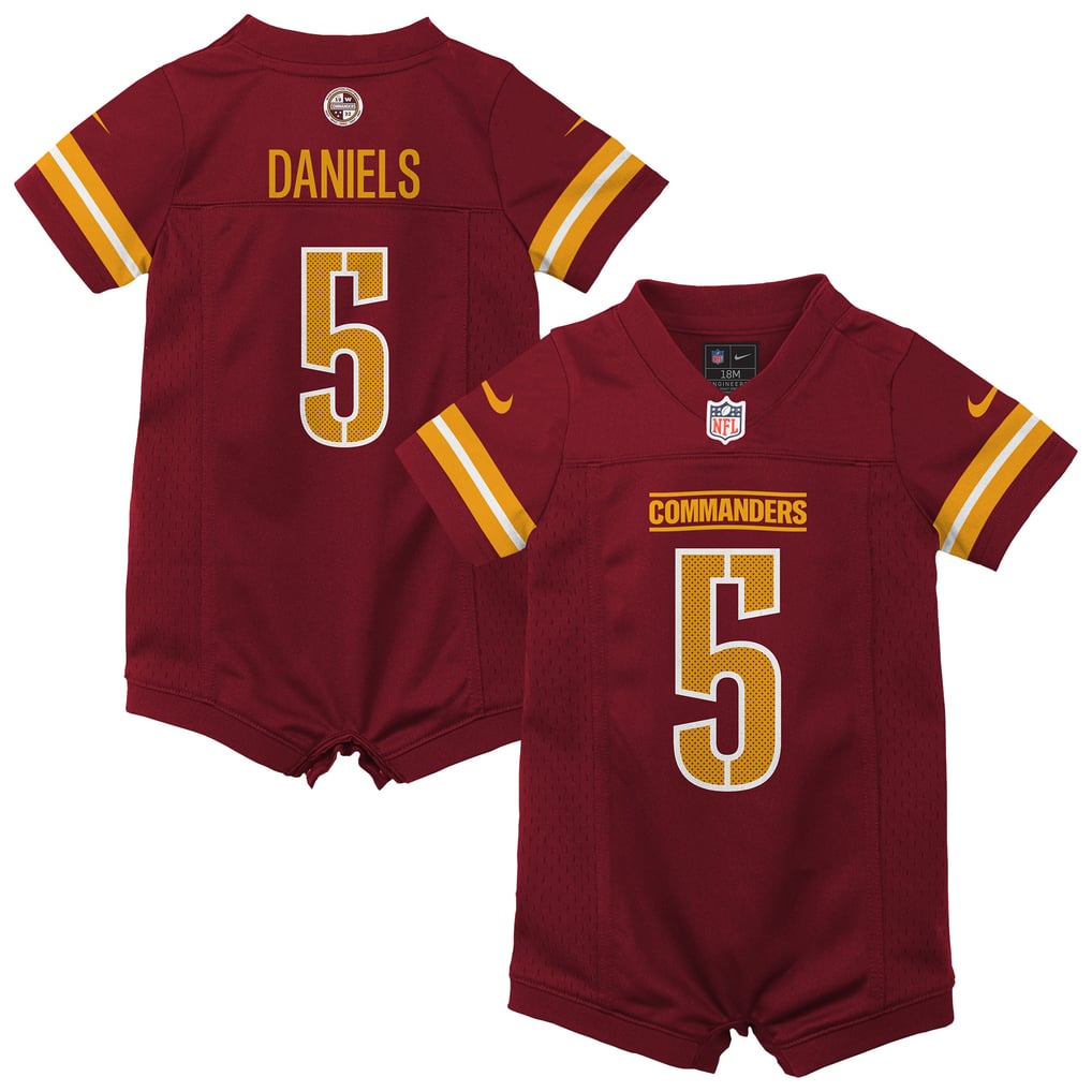 Newborn Washington Commanders Jayden Daniels Burgundy Romper Game Jersey