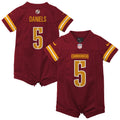 Newborn Washington Commanders Jayden Daniels Burgundy Romper Game Jersey