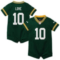 Newborn Green Bay Packers Jordan Love Green Romper Game Jersey