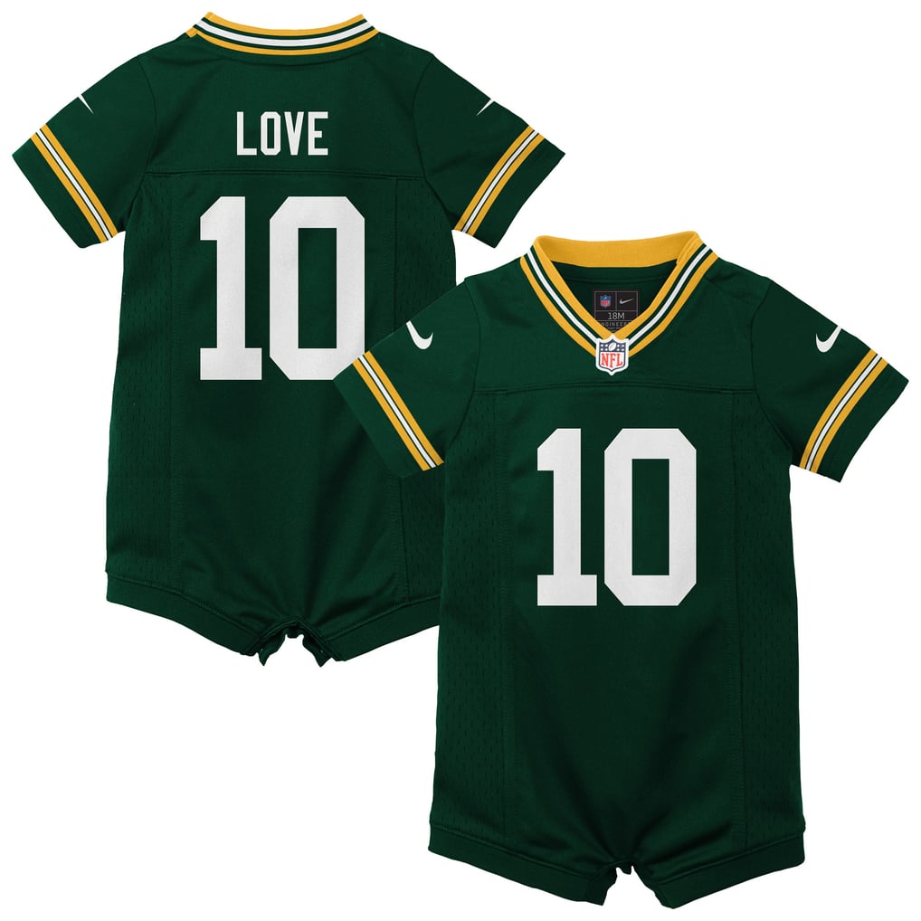 Newborn Green Bay Packers Jordan Love Green Romper Game Jersey