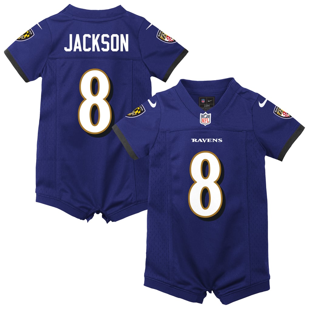 Newborn Baltimore Ravens Lamar Jackson Purple Romper Game Jersey
