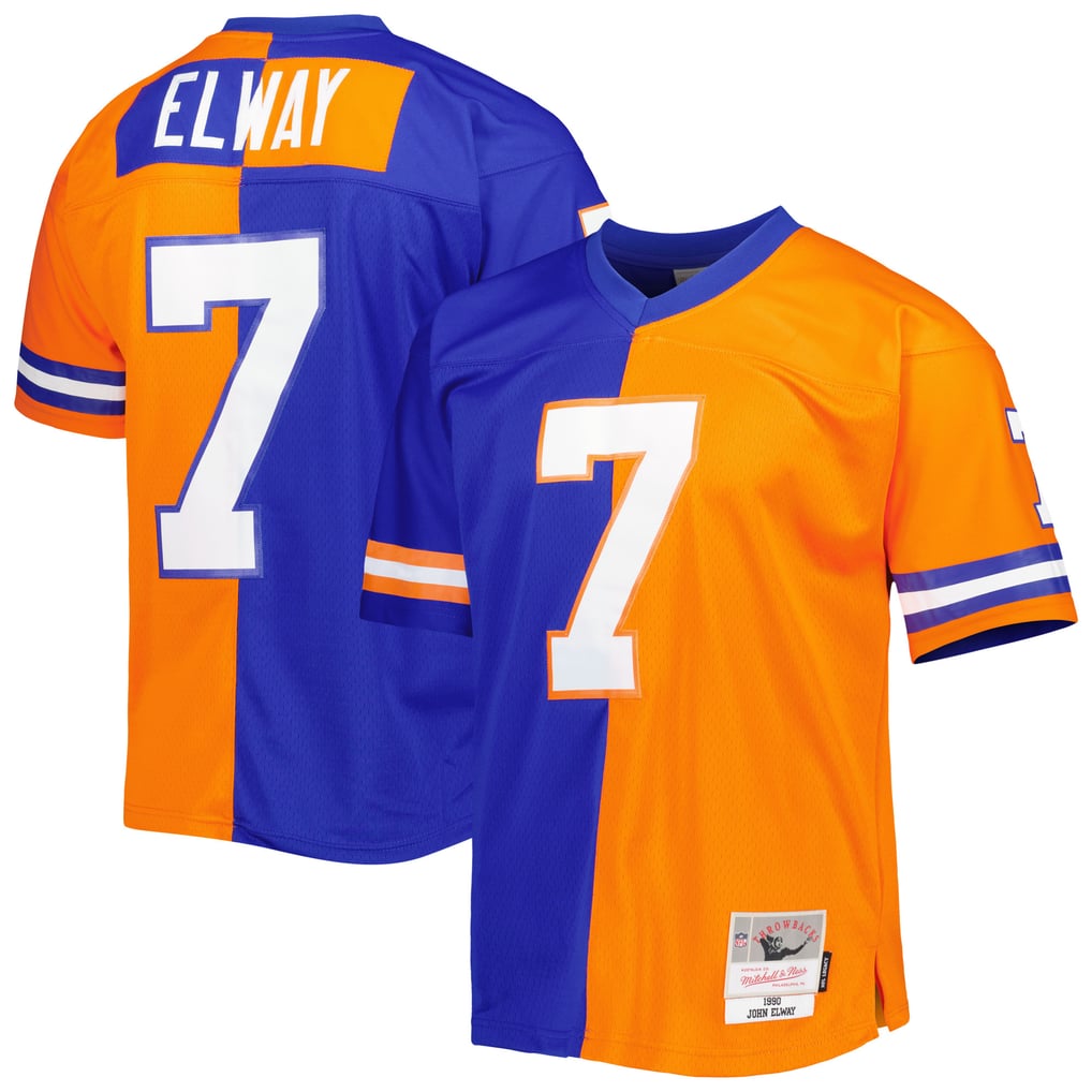 Men's Denver Broncos John Elway Royal/Orange 1990 Split Legacy Replica Jersey