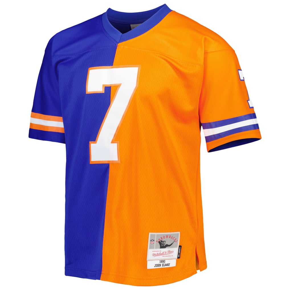 Men's Denver Broncos John Elway Royal/Orange 1990 Split Legacy Replica Jersey