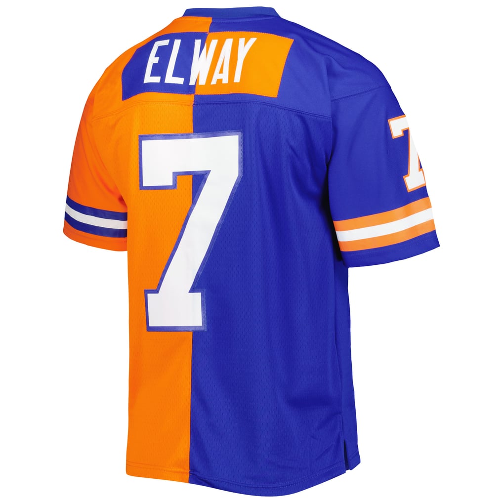 Men's Denver Broncos John Elway Royal/Orange 1990 Split Legacy Replica Jersey