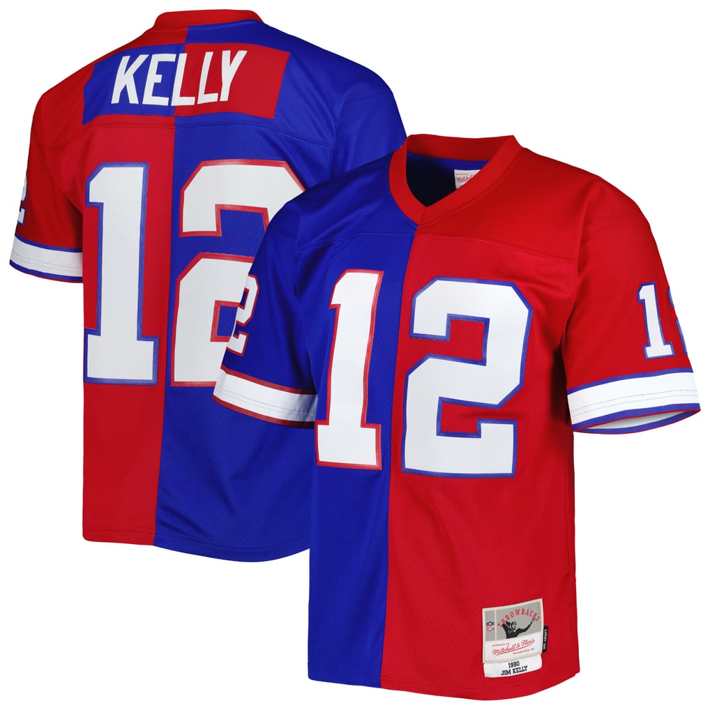 Men's Buffalo Bills Jim Kelly Royal/Red 1990 Split Legacy Replica Jersey