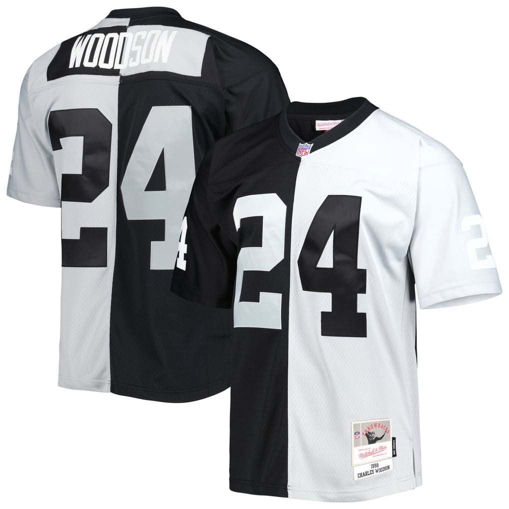 Men's Las Vegas Raiders Charles Woodson Black/Silver 1998 Split Legacy Replica Jersey