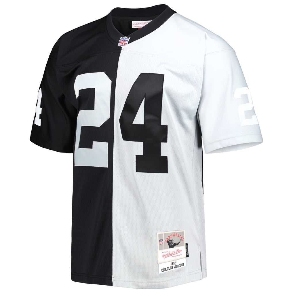 Men's Las Vegas Raiders Charles Woodson Black/Silver 1998 Split Legacy Replica Jersey