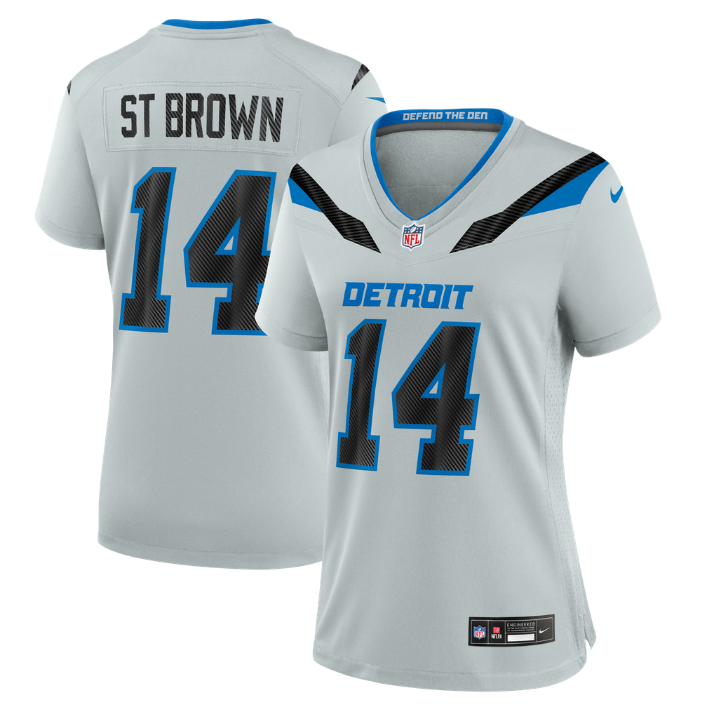 Women's Detroit Lions Amon-Ra St. Brown Silver 2026 Rivalries Collection Game Jersey