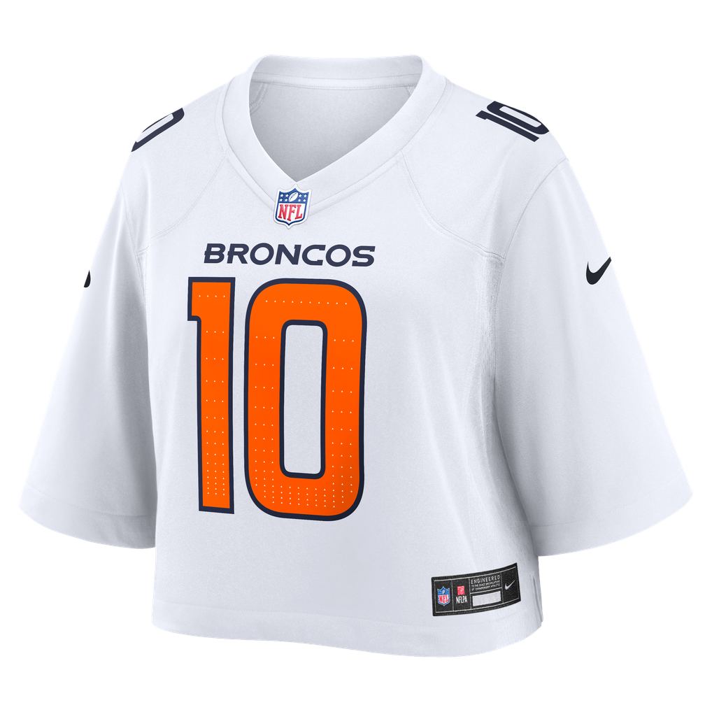 Women's Denver Broncos Bo Nix White Cropped Fashion Game Jersey
