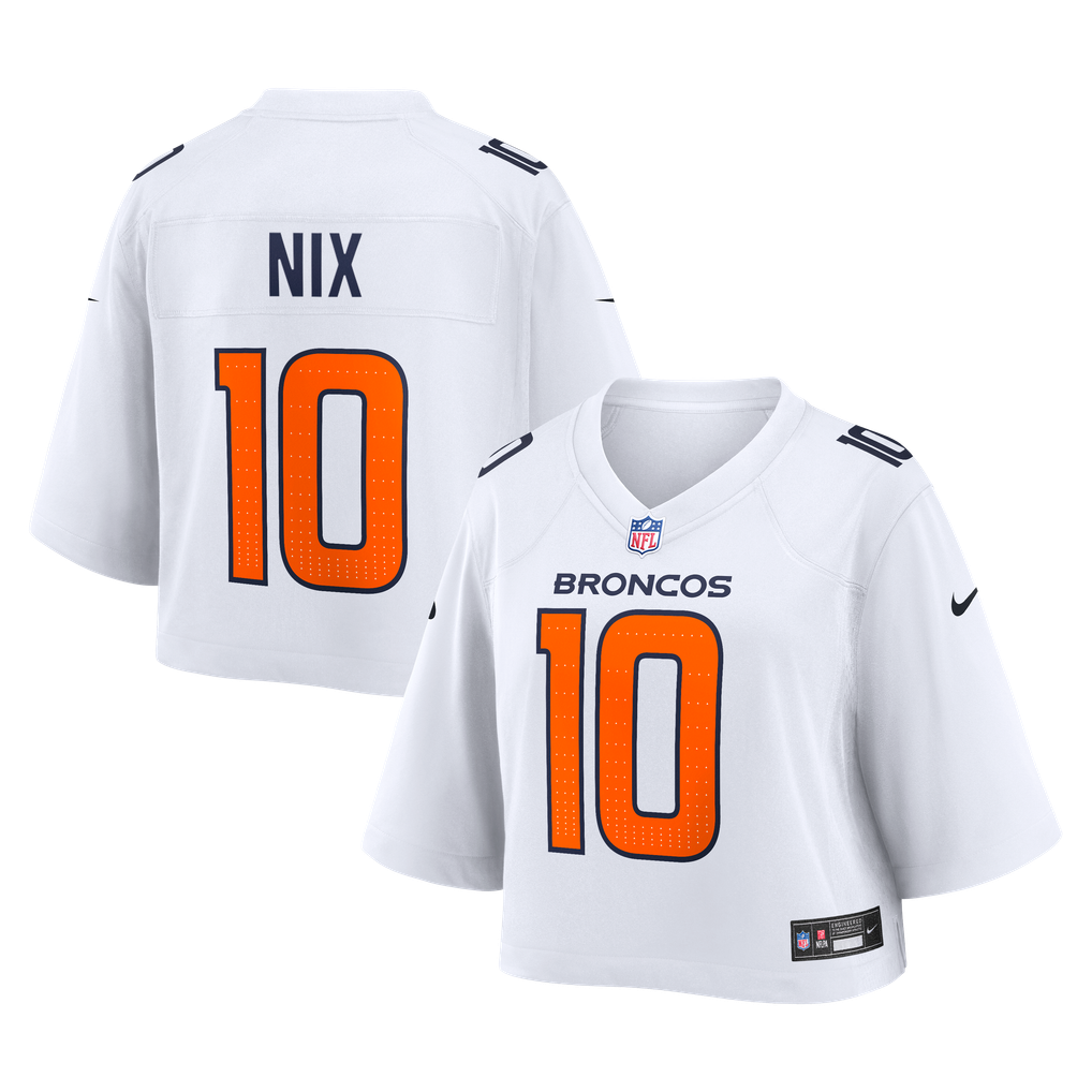 Women's Denver Broncos Bo Nix White Cropped Fashion Game Jersey