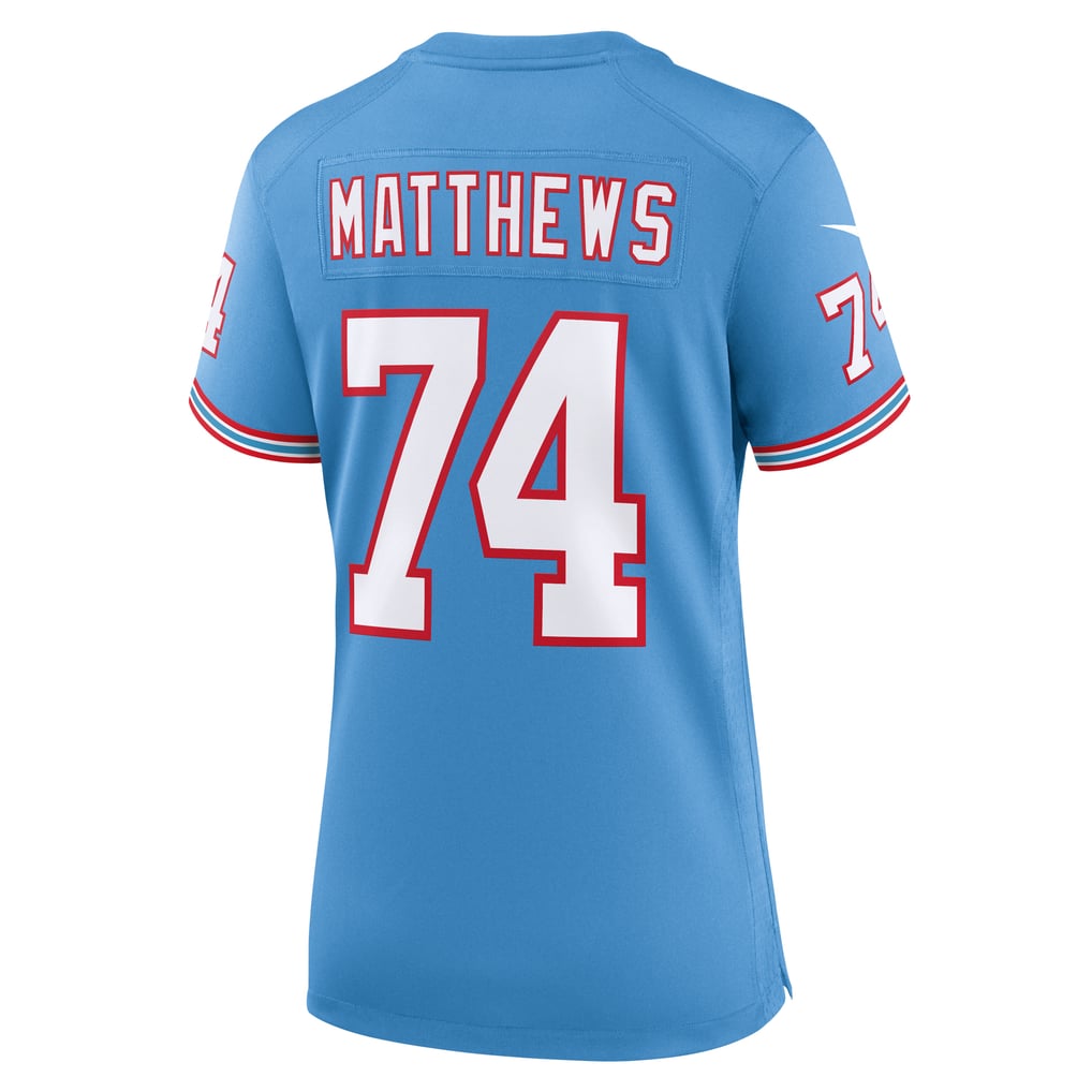 Women's Tennessee Titans Bruce Matthews Light Blue Oilers Throwback Retired Player Game Jersey