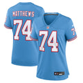 Women's Tennessee Titans Bruce Matthews Light Blue Oilers Throwback Retired Player Game Jersey