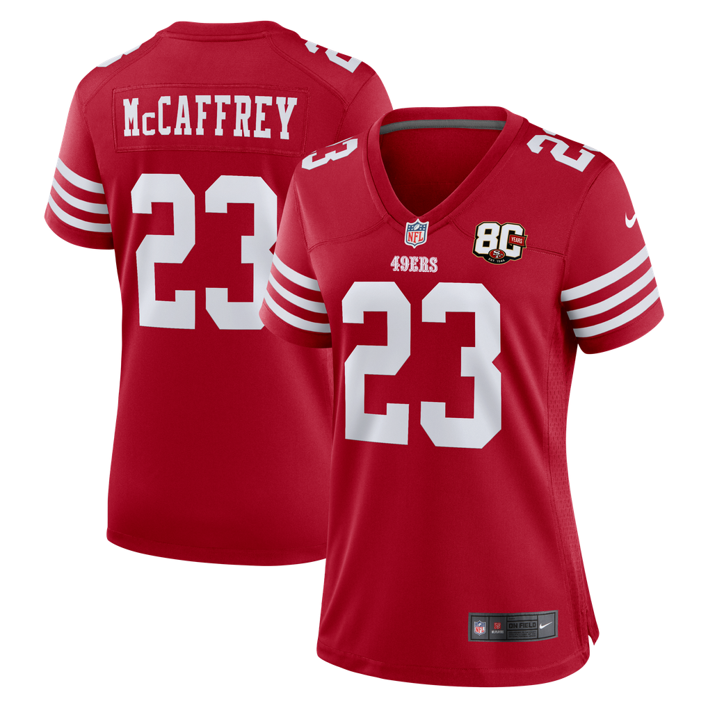 Women's San Francisco 49ers Christian McCaffrey Scarlet 80th Anniversary Game Jersey