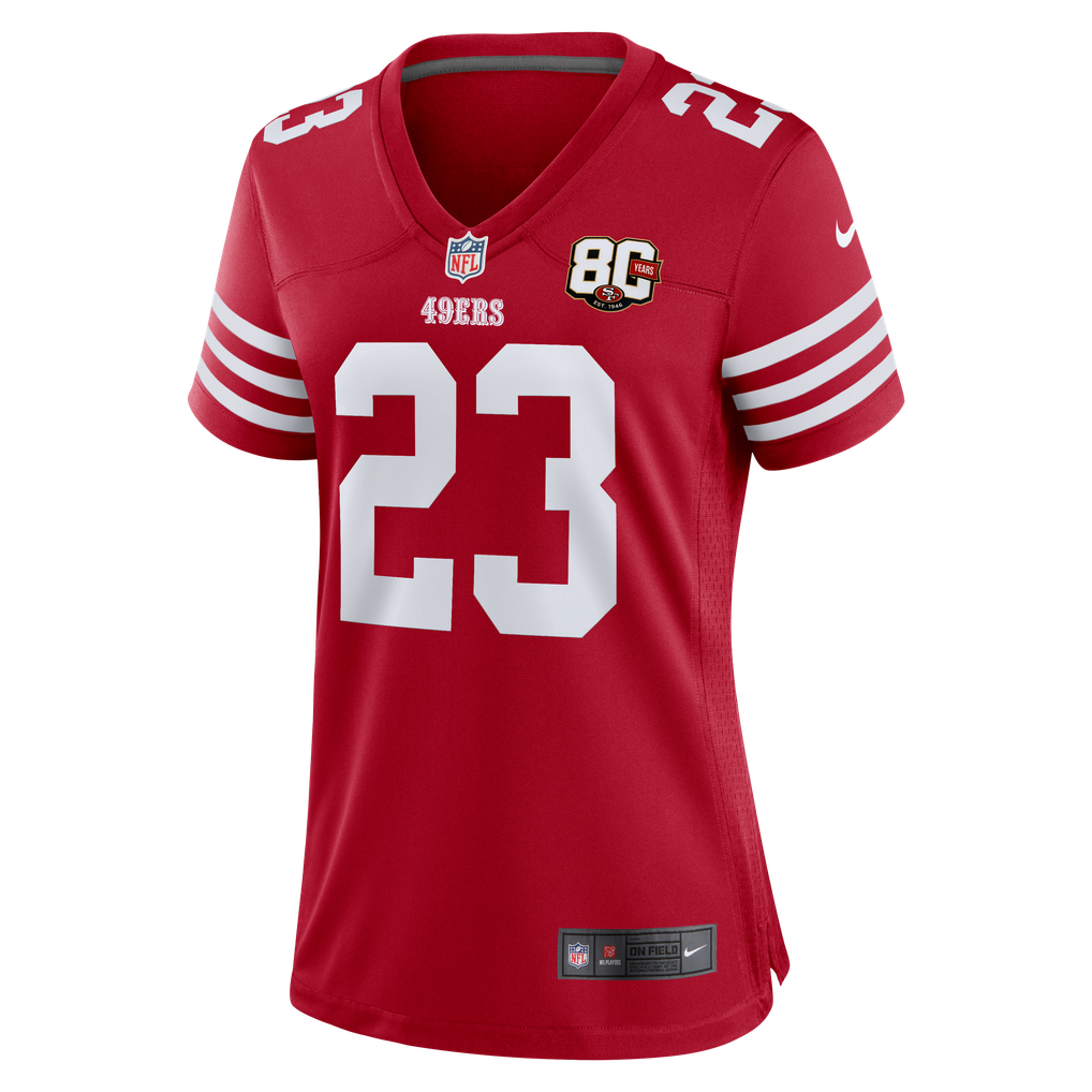 Women's San Francisco 49ers Christian McCaffrey Scarlet 80th Anniversary Game Jersey