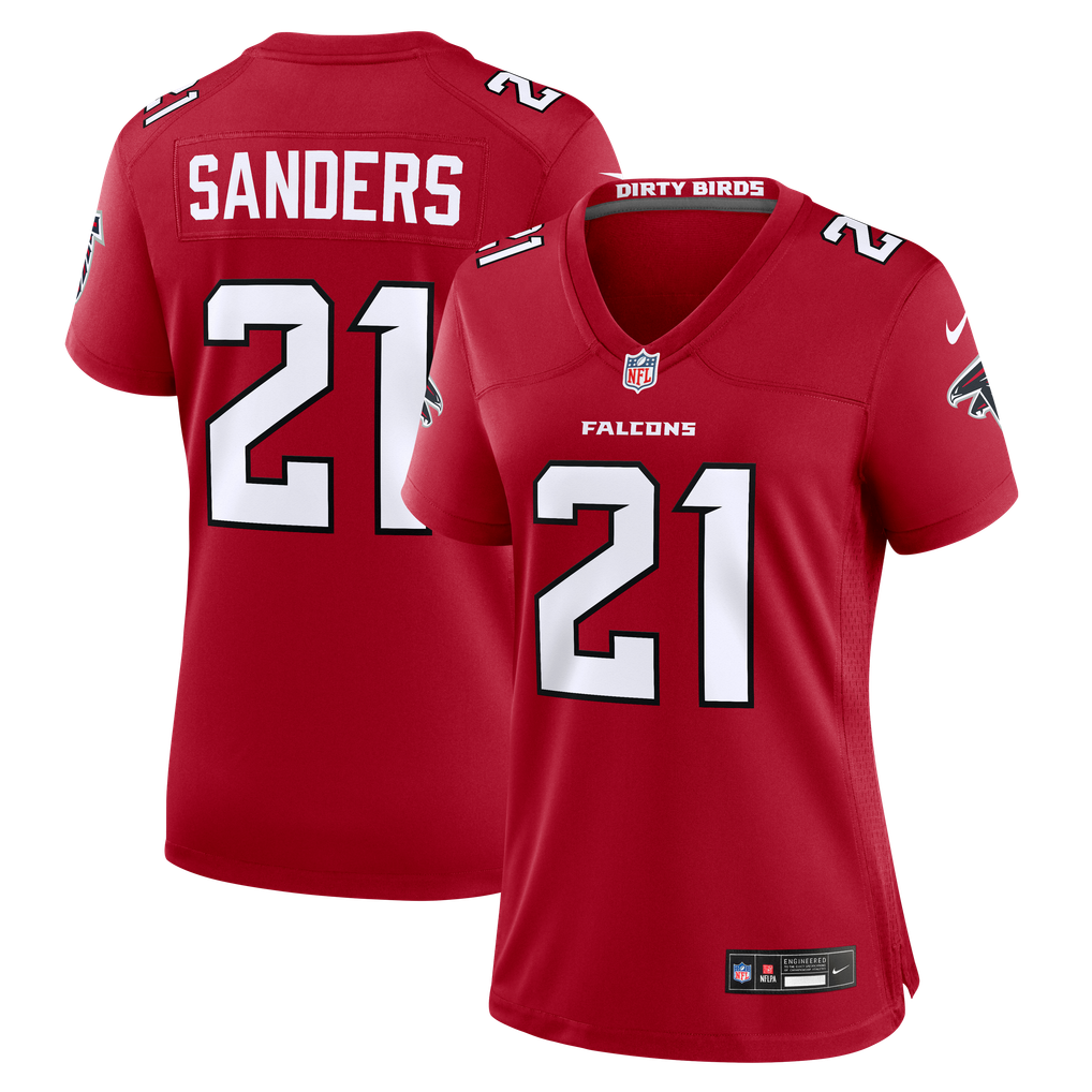 Women's Atlanta Falcons Deion Sanders Red Retired Player Game Jersey