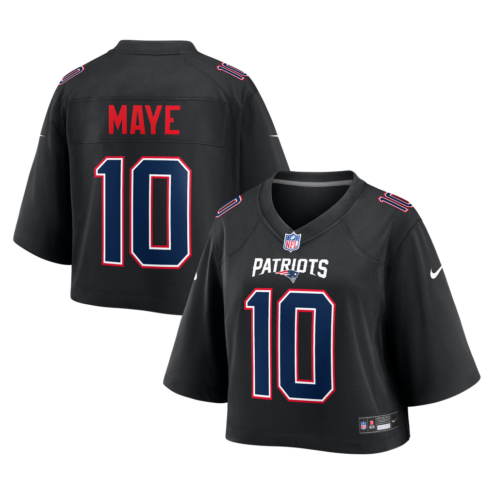 Women's New England Patriots Drake Maye Black Cropped Fashion Game Jersey