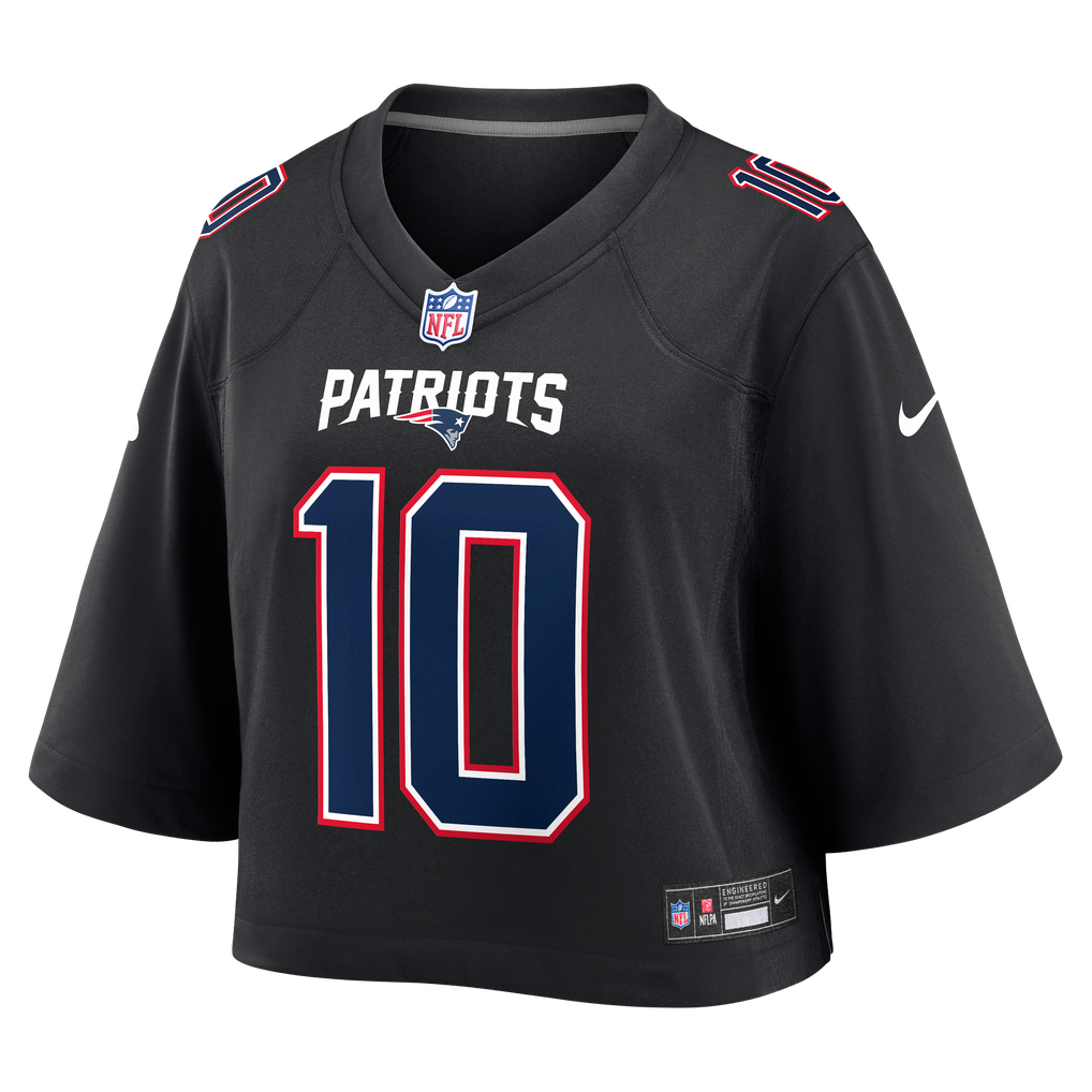 Women's New England Patriots Drake Maye Black Cropped Fashion Game Jersey