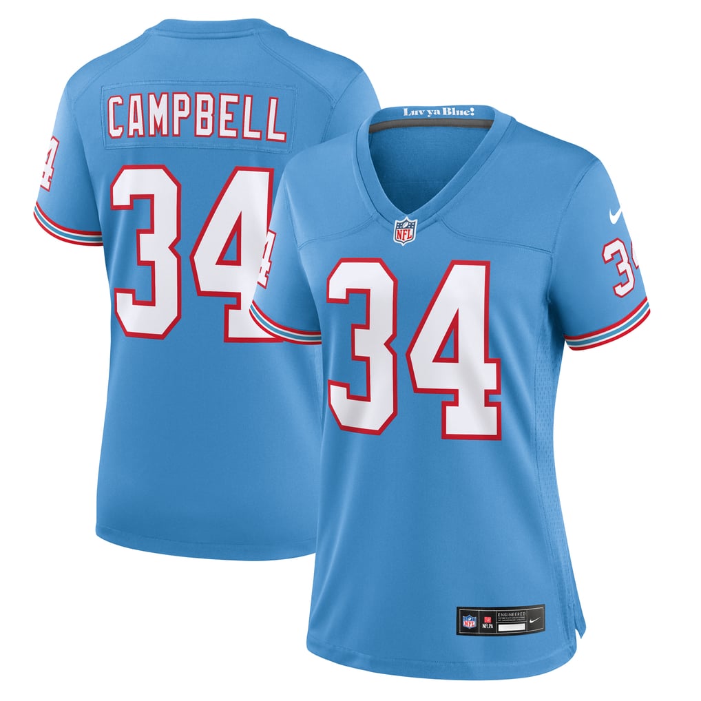 Women's Tennessee Titans Earl Campbell Light Blue Oilers Throwback Retired Player Game Jersey