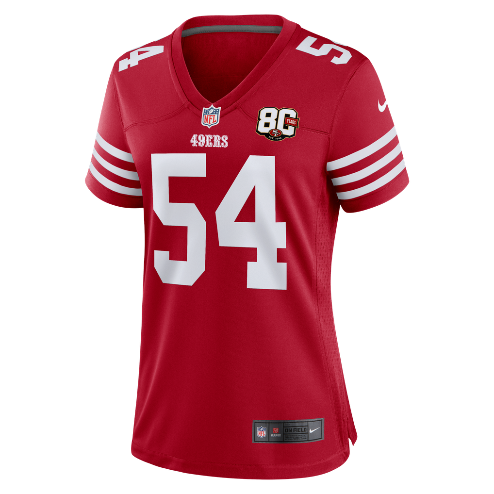 Women's San Francisco 49ers Fred Warner Scarlet 80th Anniversary Game Jersey