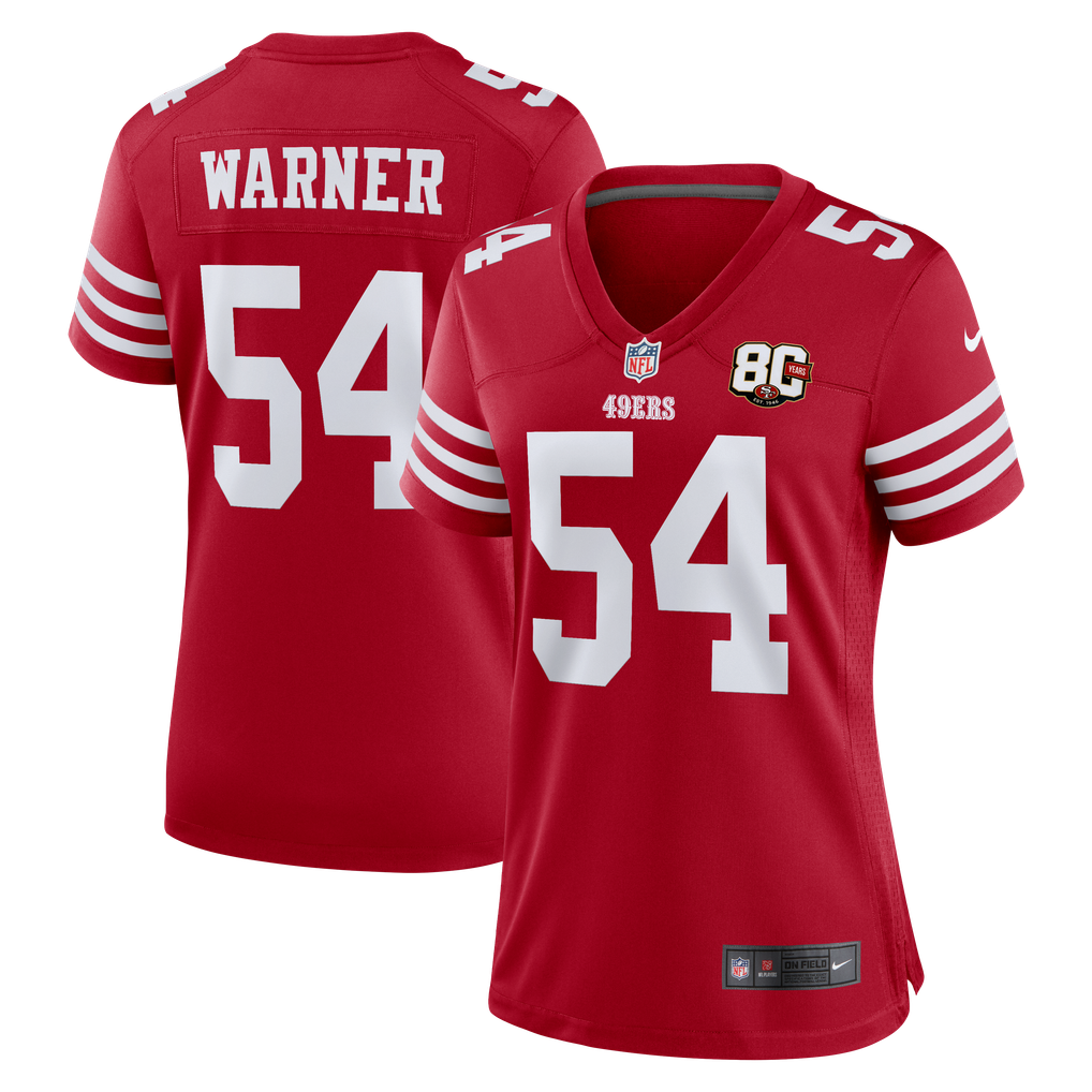 Women's San Francisco 49ers Fred Warner Scarlet 80th Anniversary Game Jersey
