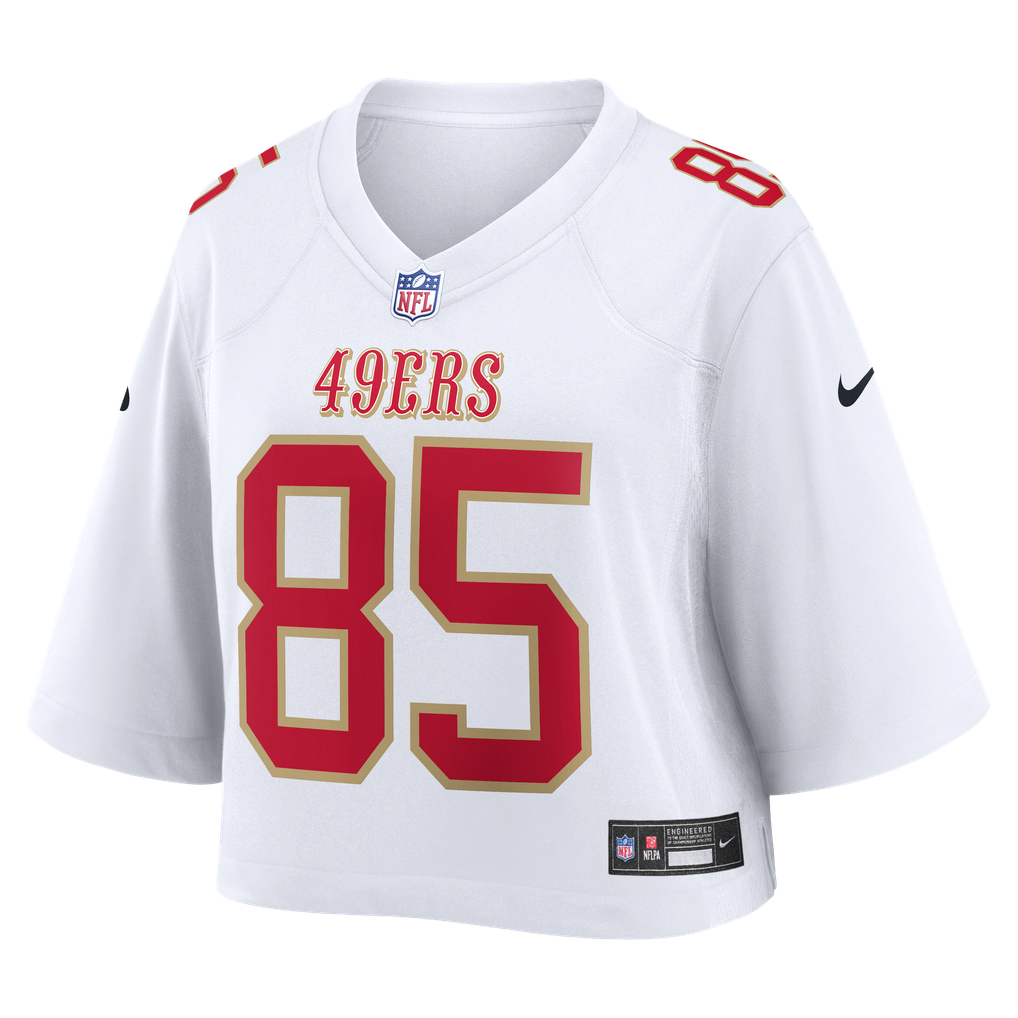 Women's San Francisco 49ers George Kittle White Cropped Fashion Game Jersey