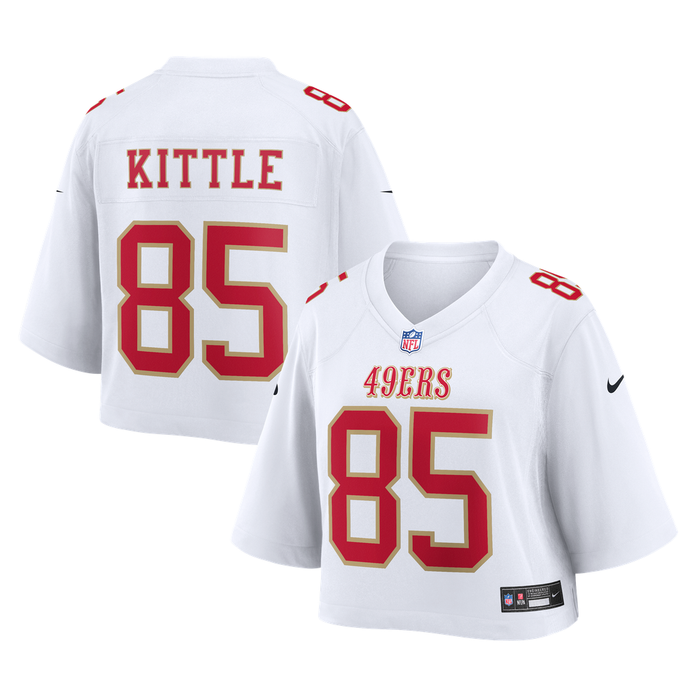 Women's San Francisco 49ers George Kittle White Cropped Fashion Game Jersey