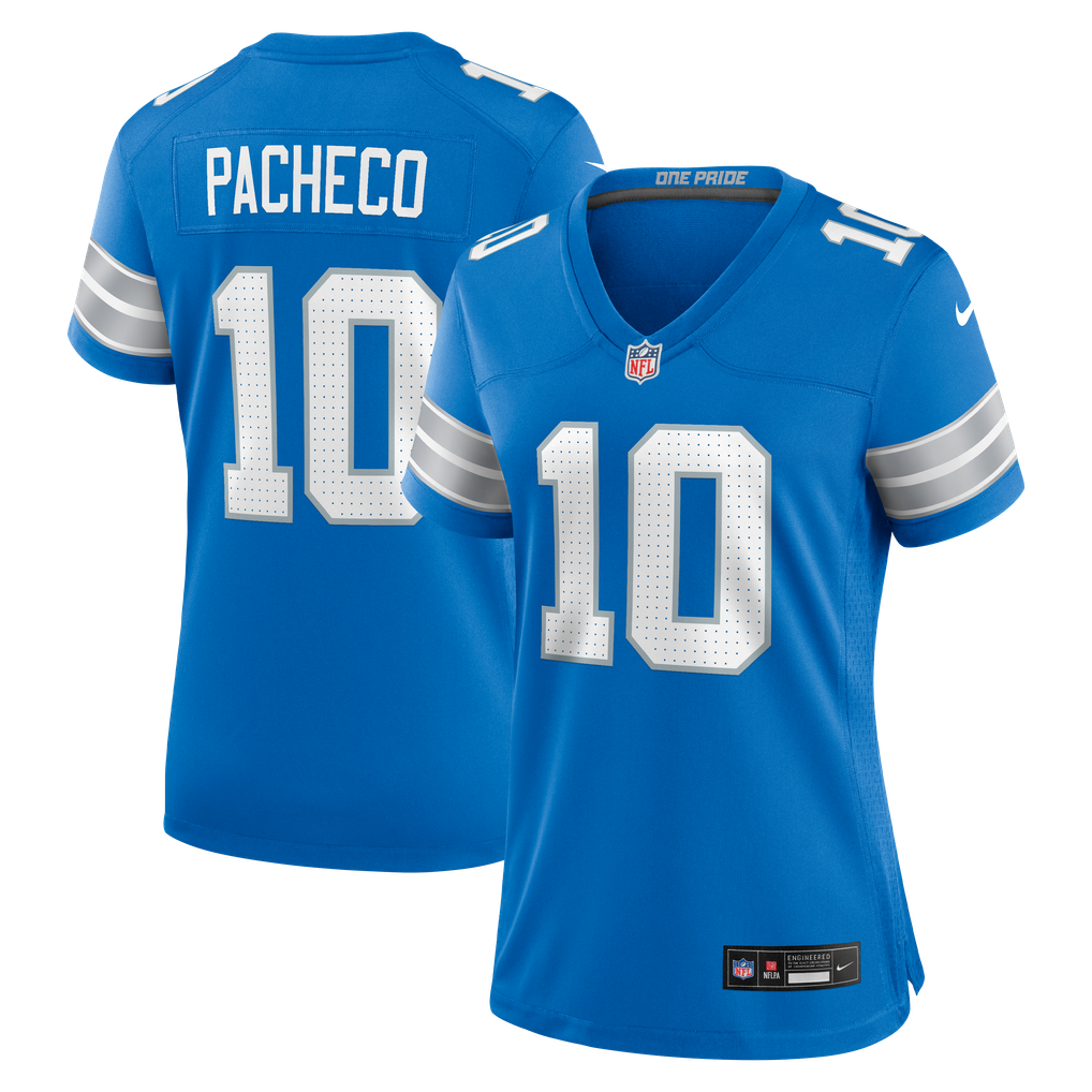Women's Detroit Lions Isiah Pacheco Blue Team Game Jersey