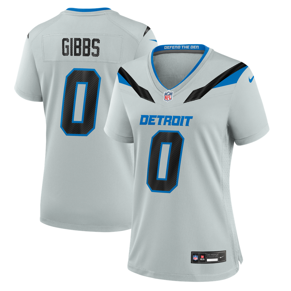 Women's Detroit Lions Jahmyr Gibbs Silver 2026 Rivalries Collection Game Jersey