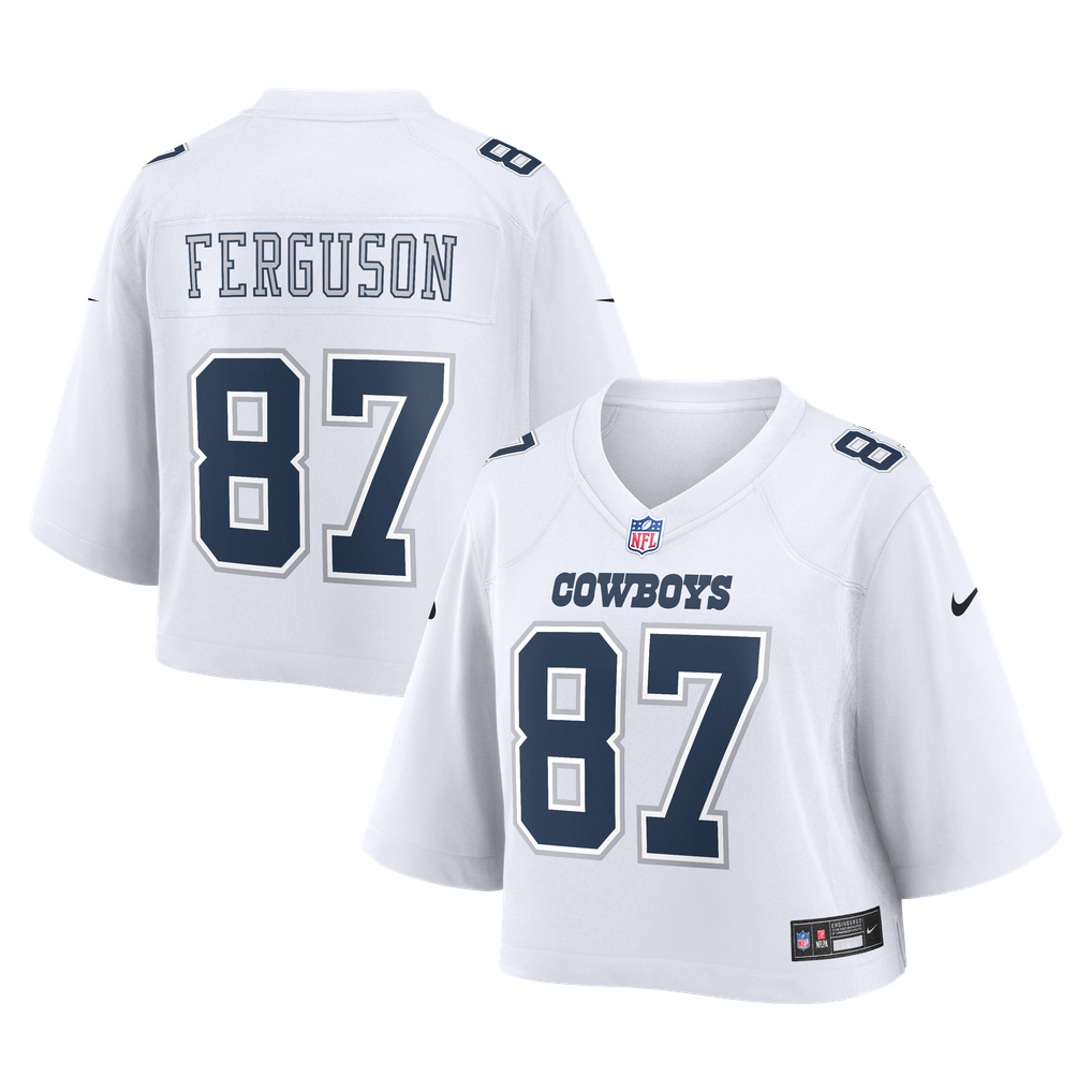 Women's Dallas Cowboys Jake Ferguson White Cropped Fashion Game Jersey