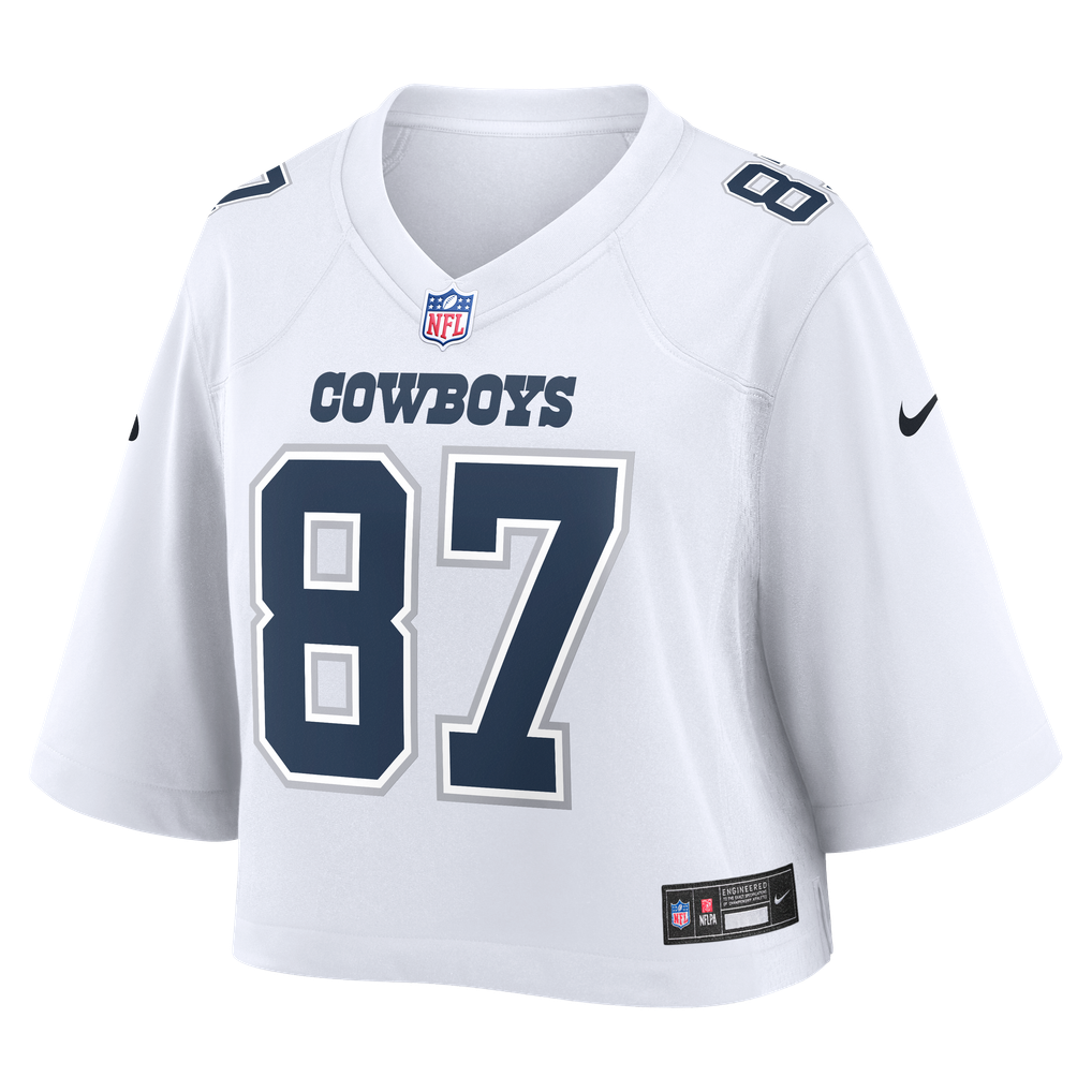 Women's Dallas Cowboys Jake Ferguson White Cropped Fashion Game Jersey